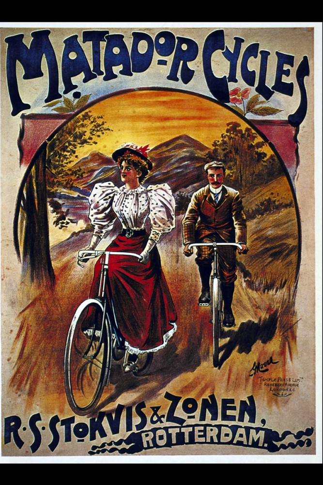Retro grafika, vintage grafika, plakat, rower, miniona epoka