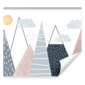 Cute mountains landscape. Kids graphic. Vector hand drawn illustration.