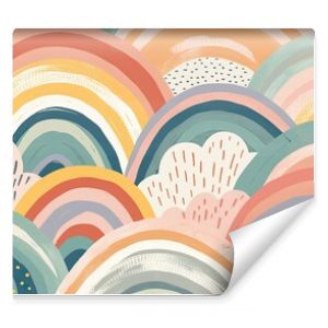 Pastel rainbows. Scandinavian print for baby shower, nursery, playroom, birthday, children's party, etc. Generative AI