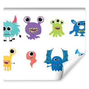 Zestaw wektorowy ślicznych potworów Projekt postaci z kreskówek dla dzieci dla logo plakatowych produktów dla dzieci i projektów opakowań