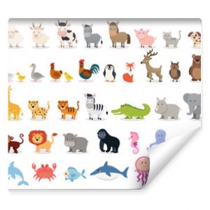 Kolekcja uroczych zwierzątek zwierzęta hodowlane dzikie zwierzęta zwierzęta z przystani na białym tle Szablon projektu ilustracji
