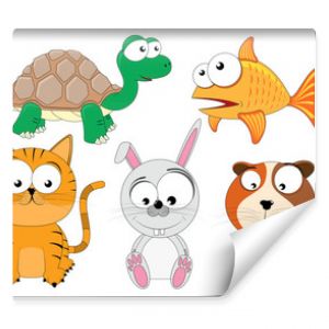 Domestic animals/ pets - collection of funny vector clip-arts (dog, cat, turtle, goldfish, rabbit, guinea pig, snake, parrot)