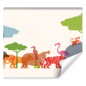 Group of Wild Animals, Zoo, Silhouette, Colourful Shape