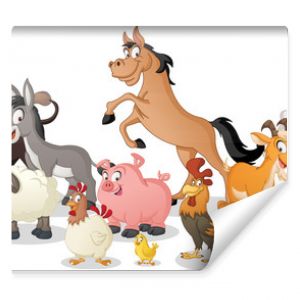 Grupa zwierząt kreskówkowych z farmy Ilustracja wektorowa zabawnych, szczęśliwych zwierząt