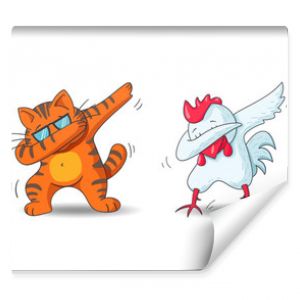 Zestaw uroczych postaci z kreskówek w pozach tanecznych dub Ręcznie rysowane jednorożec kot kurczak krowa robi dabbing ilustracja wektorowa dla dzieci