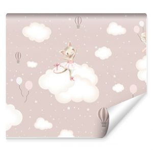 Children's photo wallpapers, wall decor in the children's room. Interior design. Wallpapers for kids. Cartoon characters on clouds.