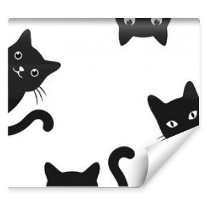 Zestaw ilustracji uroczych czarnych kotów zerkających na białym tle
