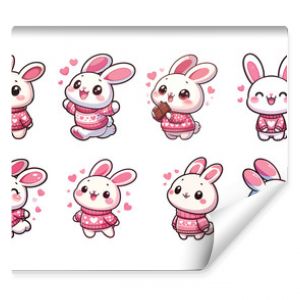 set of funny cartoon rabbits valentine love pink