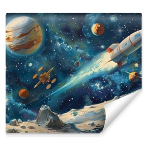 Cute space-themed illustrations for kids' rooms, books, fabrics, and greeting cards. Great for decorating nursery walls and creating a fun and imaginative space.