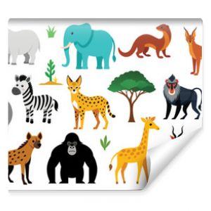 African animals  vector cartoon illustration. Cute lion, zebra, elephant, giraffe, hippo and other wild life clipart for zoo