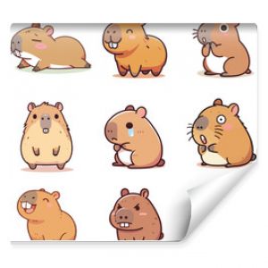 set collection cute expressive capybara vector