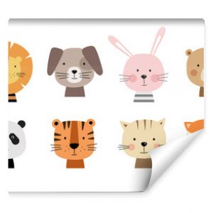 Kreskówka słodkie zwierzęta dla kart dla dzieci Ilustracja wektorowa Lew pies króliczek niedźwiedź panda tygrys kot lis