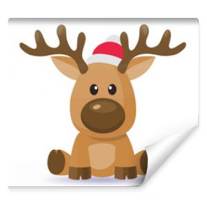 Cartoon Christmas deer vector in red hat