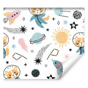 Seamless space pattern with cute foxes