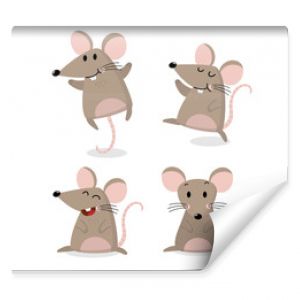 Cute mouse vector set. Little rat has long tail collection.  Animal wildlife cartoon character.