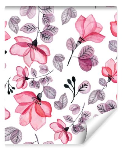Seamless floral pattern. Isolated hand drawn with big flowers, eucalyptus and berries for wallpaper design, textile, fabric