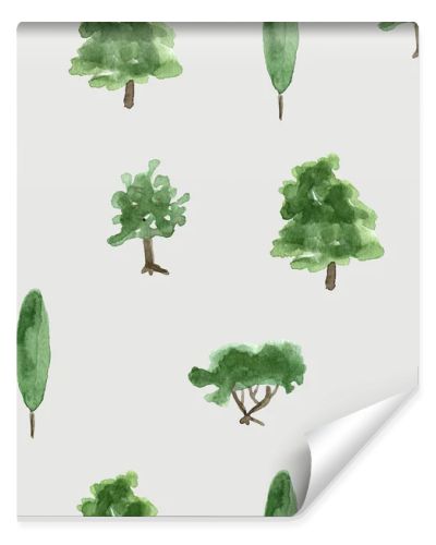 Green trees watercolor seamless pattern. Template for decorating designs and illustrations.