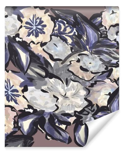 Seamless watercolor pattern of peonies on a brown background