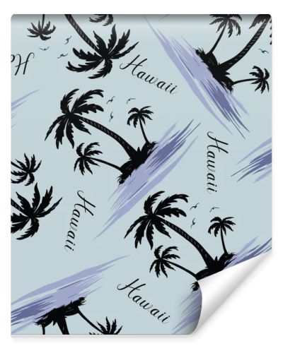 palm tree island with beautiful tropical birds seamless pattern design