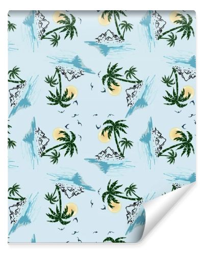 palm tree and tropical island design seamless pattern