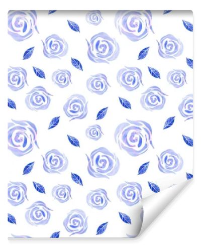 blue roses watercolor and doodle seamles pattern. floral pattern for textile, fabric, wrapping, wallpaper, wedding design