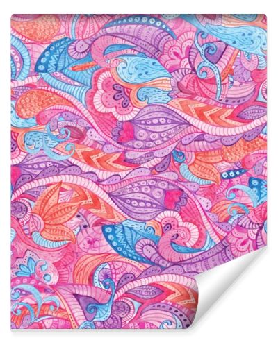 Abstract seamless floral pattern with colorful hand painted watercolor fantasy ornament