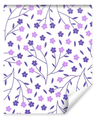 Vector seamless pattern of tiny pink and purple cherry blossom flowers on branches. Great for home decor fabrics, children's textiles and gardening products.