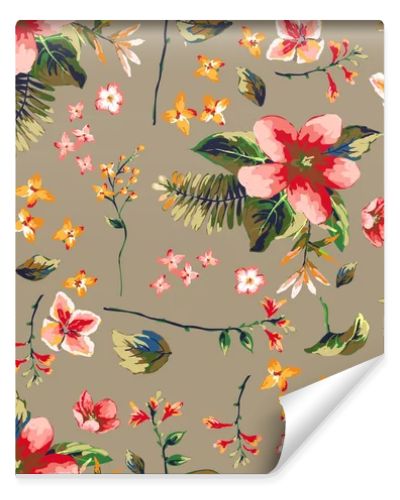 Tropical flowers with branches pattern brown
