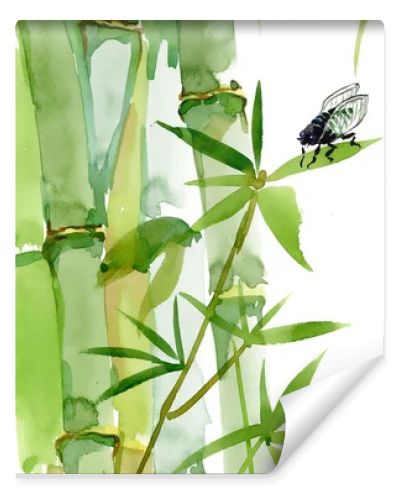 Watercolor bamboo with fly