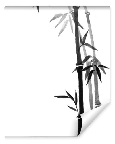 Bamboo trees ink in traditional Japanese painting style sumi-e.