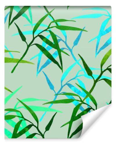  floral seamless pattern with bamboo branch on green background