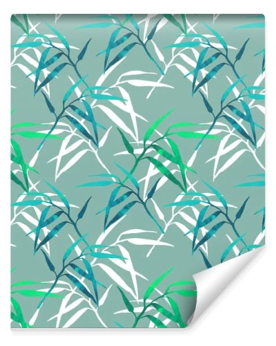  floral seamless pattern with bamboo branch on green background
