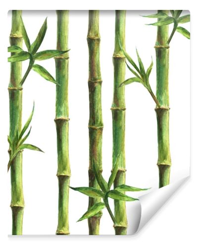 Green bamboo stems and leaves seamless pattern