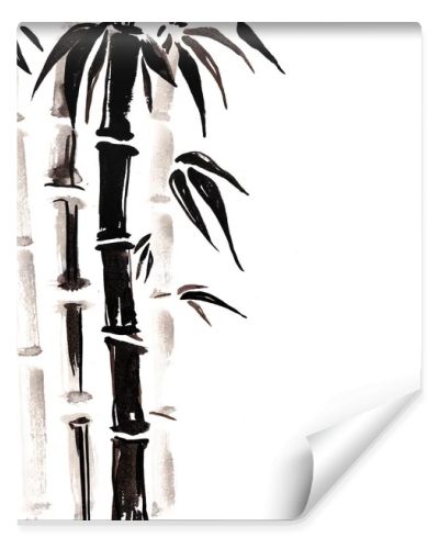 Bamboo in Chinese style. Watercolor hand painting illustration.