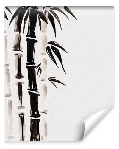 Bamboo in Chinese style. Watercolor hand painting illustration.