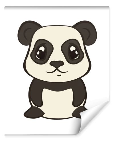 Cute panda bear character in cartoon style isolated on white background. Panda with big expressive eyes. Flat design vector illustrator. Bearcat sits, front view. Lovely muzzle, design for children.
