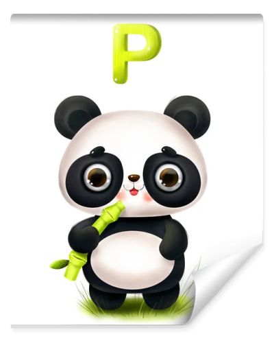 Cute cartoon panda with a bamboo and a letter of the alphabet