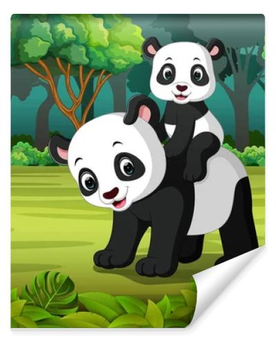 Panda with baby panda in the forest