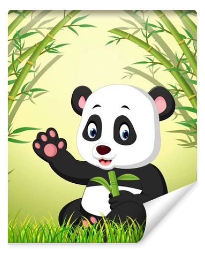 two cute panda in a bamboo forest