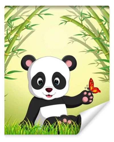 two cute panda in a bamboo forest