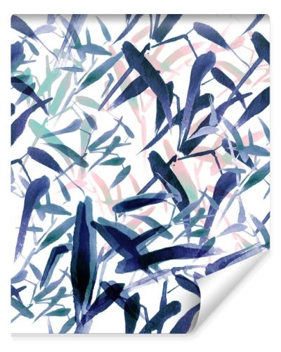 Modern watercolor bamboo seamless pattern. Shades of blue and pink