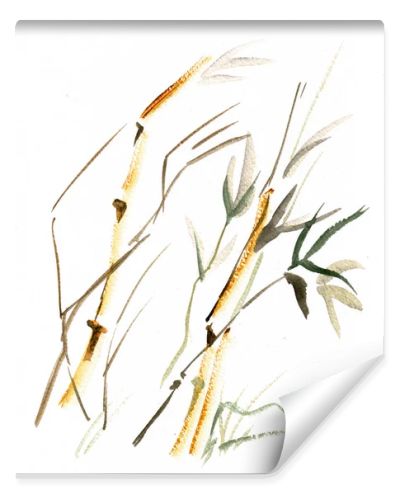 young bamboo on wind, ink wash painting