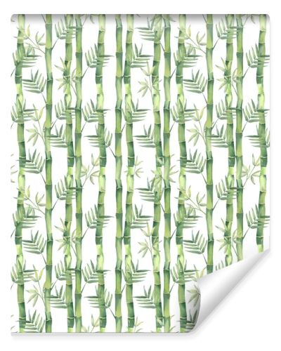 Watercolor seamless pattern with bamboo leaves