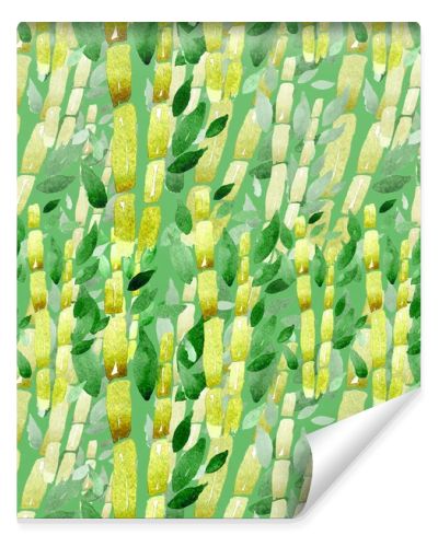 watercolor illustration seamless pattern green forest,bamboo branches with leaves