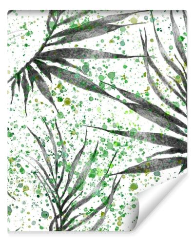 Tropical seamless pattern. Watercolor curved palm 