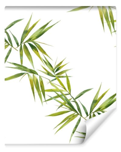 Watercolor illustration of bamboo leaves , seamless pattern on white background