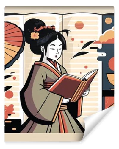 Illustration on the theme of traditional Japanese culture, symbols and objects.