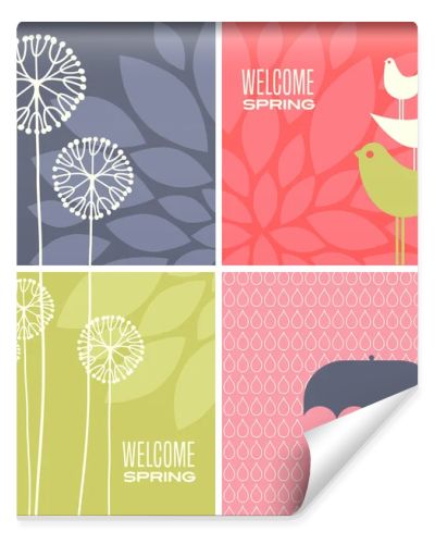 Coordinating spring designs for greeting cards, banners, stationary