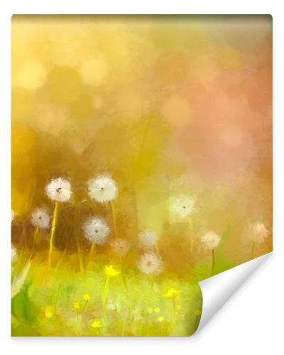 Oil painting nature grass - dandelions flowers