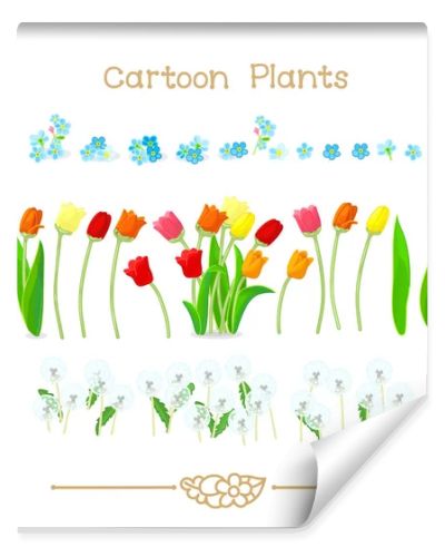  Plantae series cartoon plants: Spring tulips flowers set